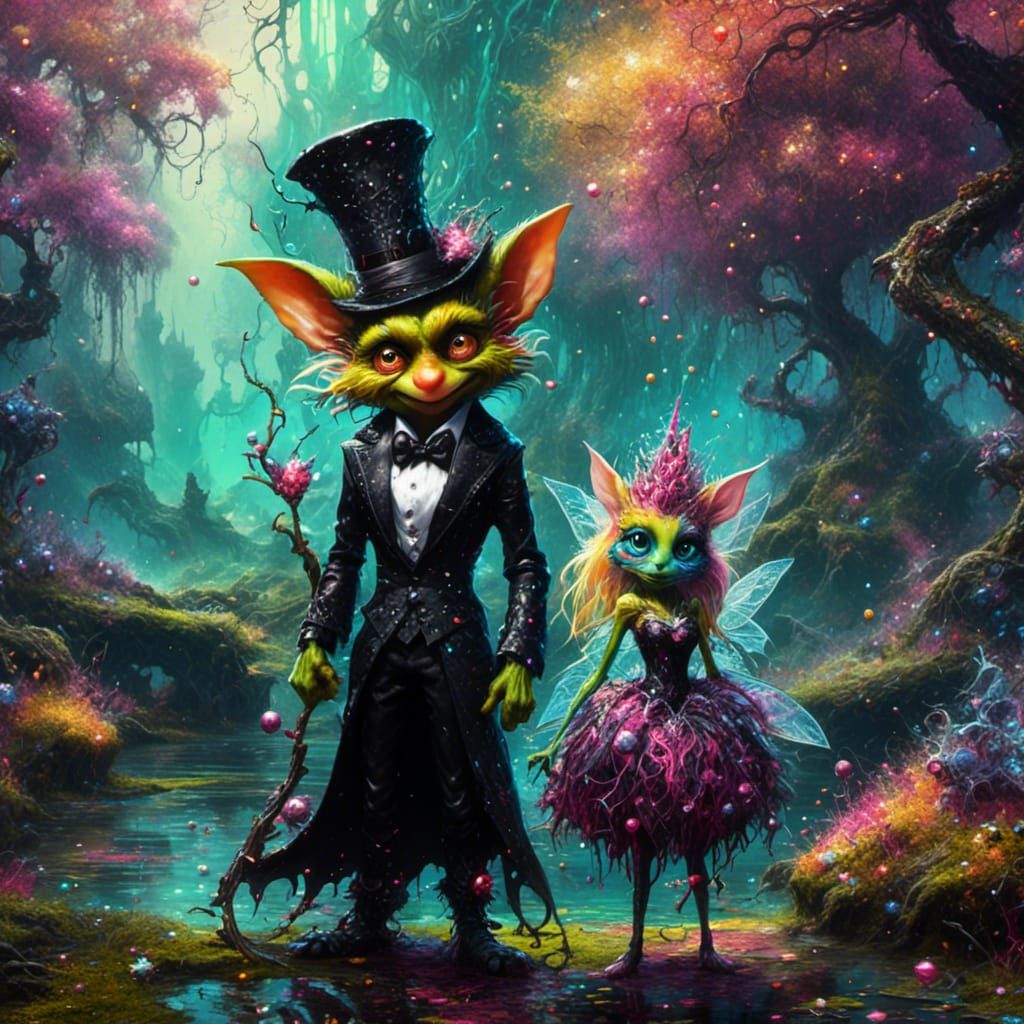 Goblin and Fairy Hybrid in Surreal Woodlands