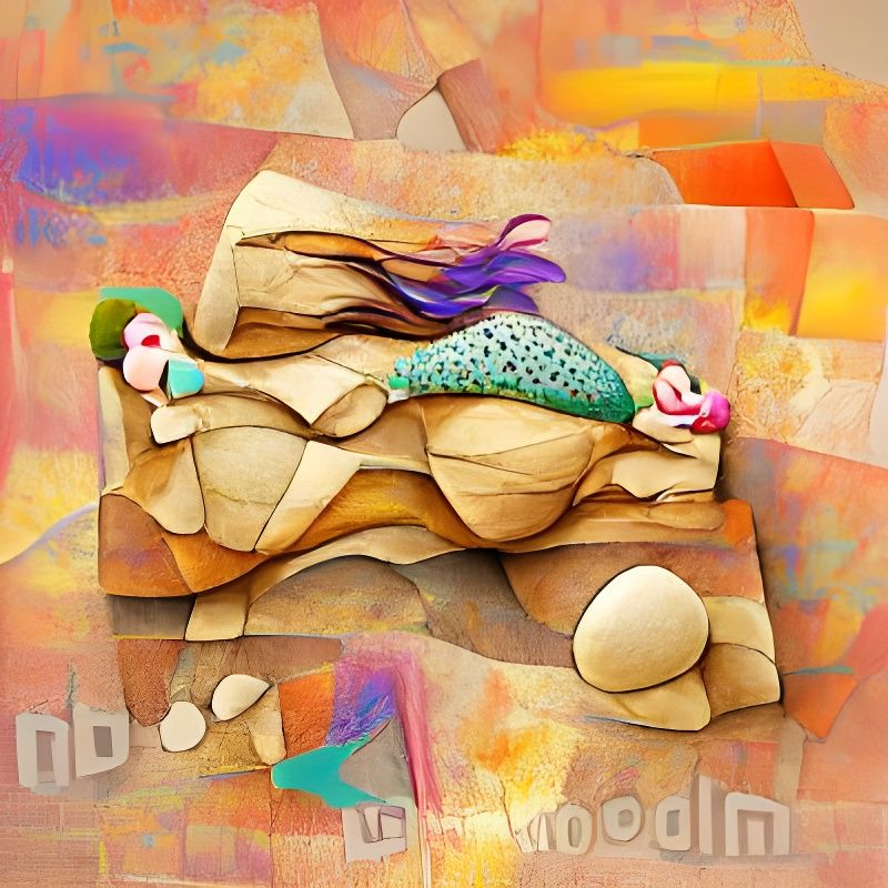 Abstract Mermaid on Beach Rock Illustration