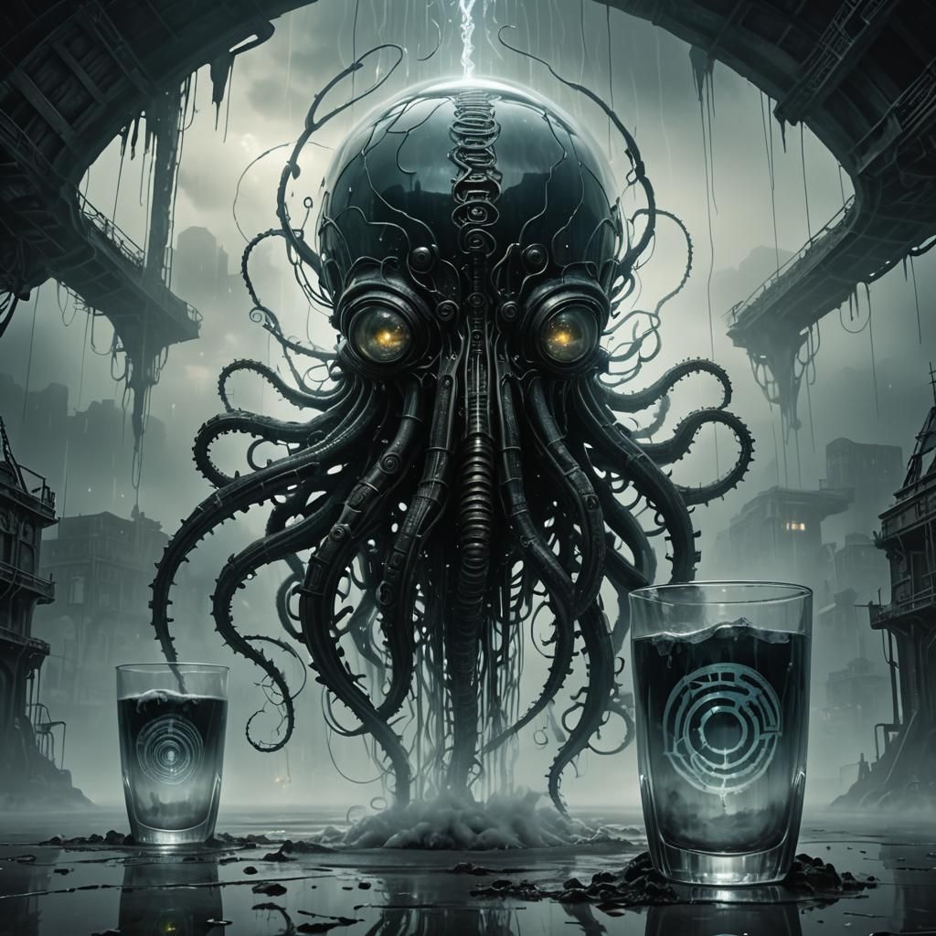 Cyberpunk Brain in Glass with Bioluminescent Eye