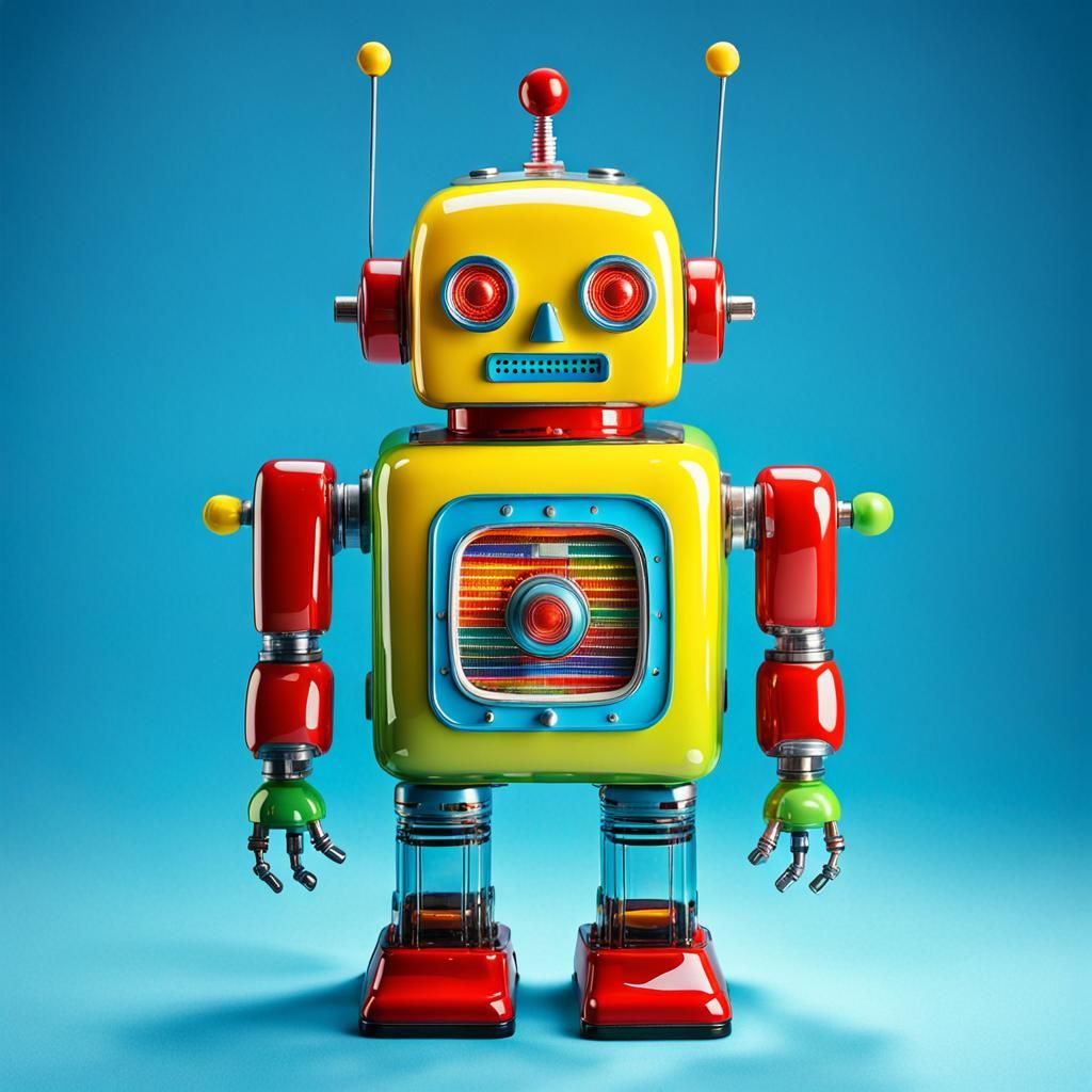 Retro Blown Glass Robot with Internal Mechanics