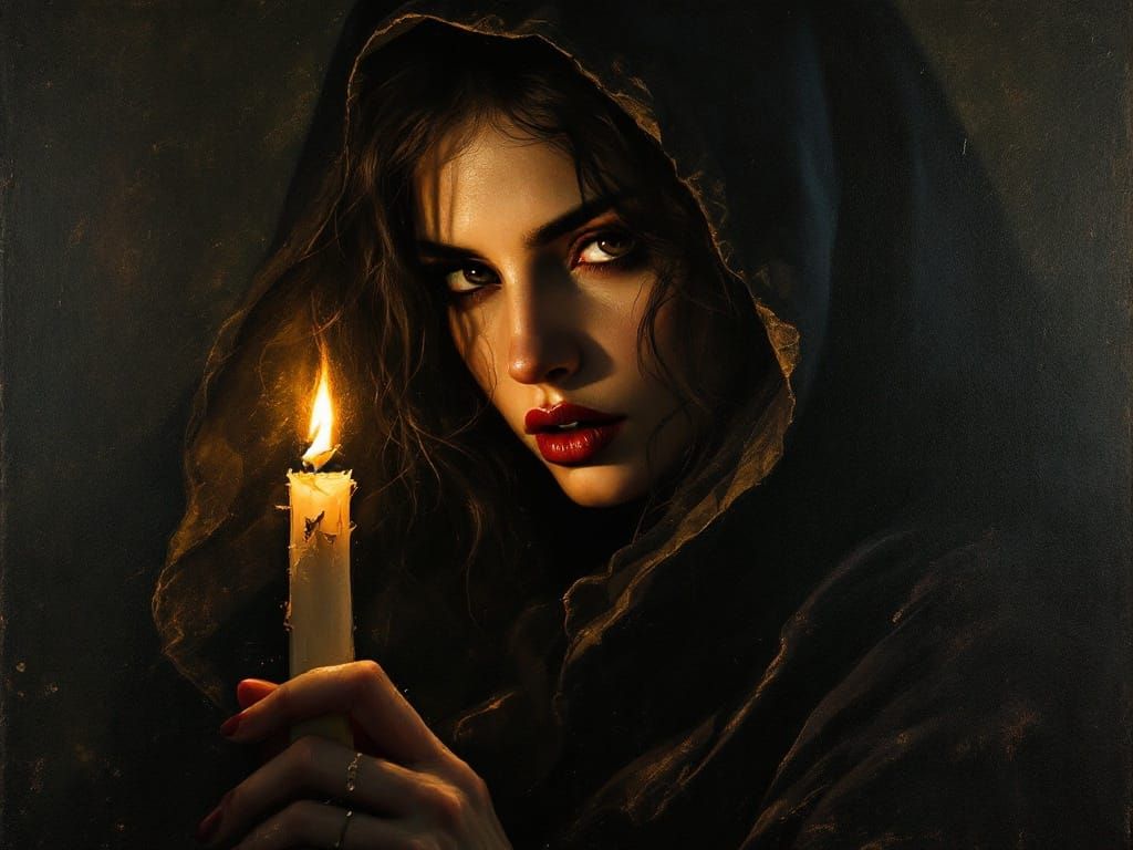 Woman in Candlelit Shadows