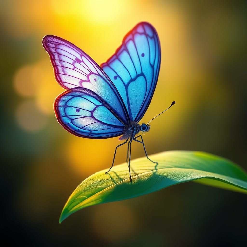 Iridescent Sapphire Butterfly in Whimsical Naturalistic Styl...