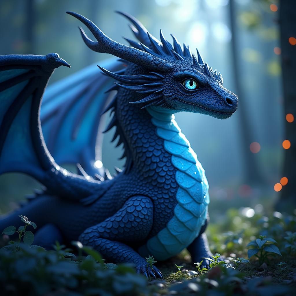 Majestic Fey Blue Dragon Portrait in Matte Painting Style