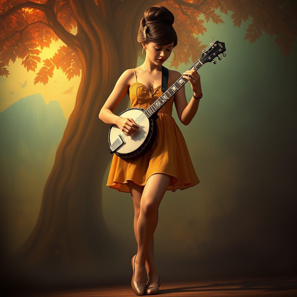 Elegant Banjo Player in Art Nouveau Style