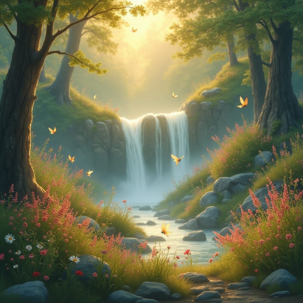 Enchanted Fairy Land with Golden Light