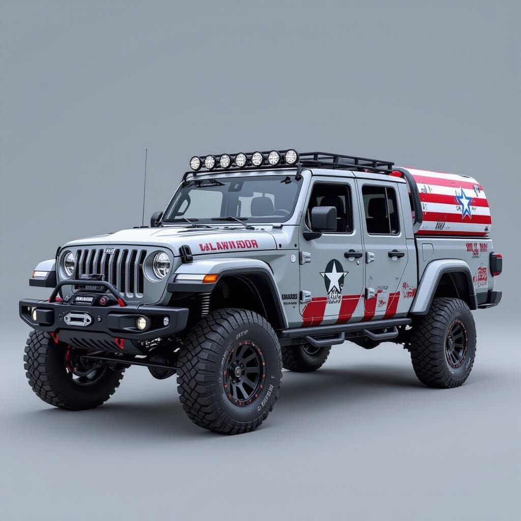 Pinup Jeep Gladiator with Military Flair as Digital Art