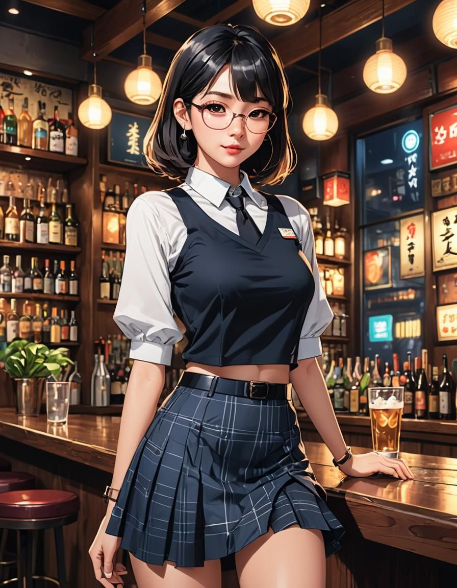 Asian Model in Seoul Bar: Anime Style