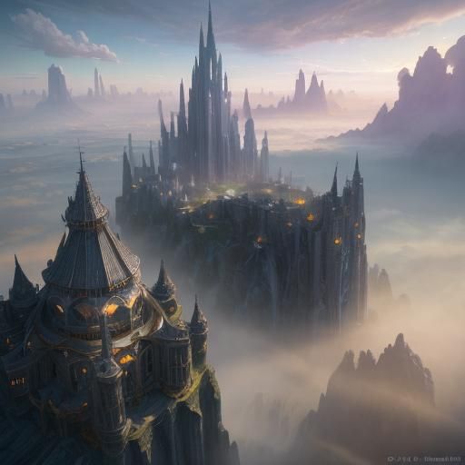 Serene Futuristic City in Pastel Sky: Digital Art