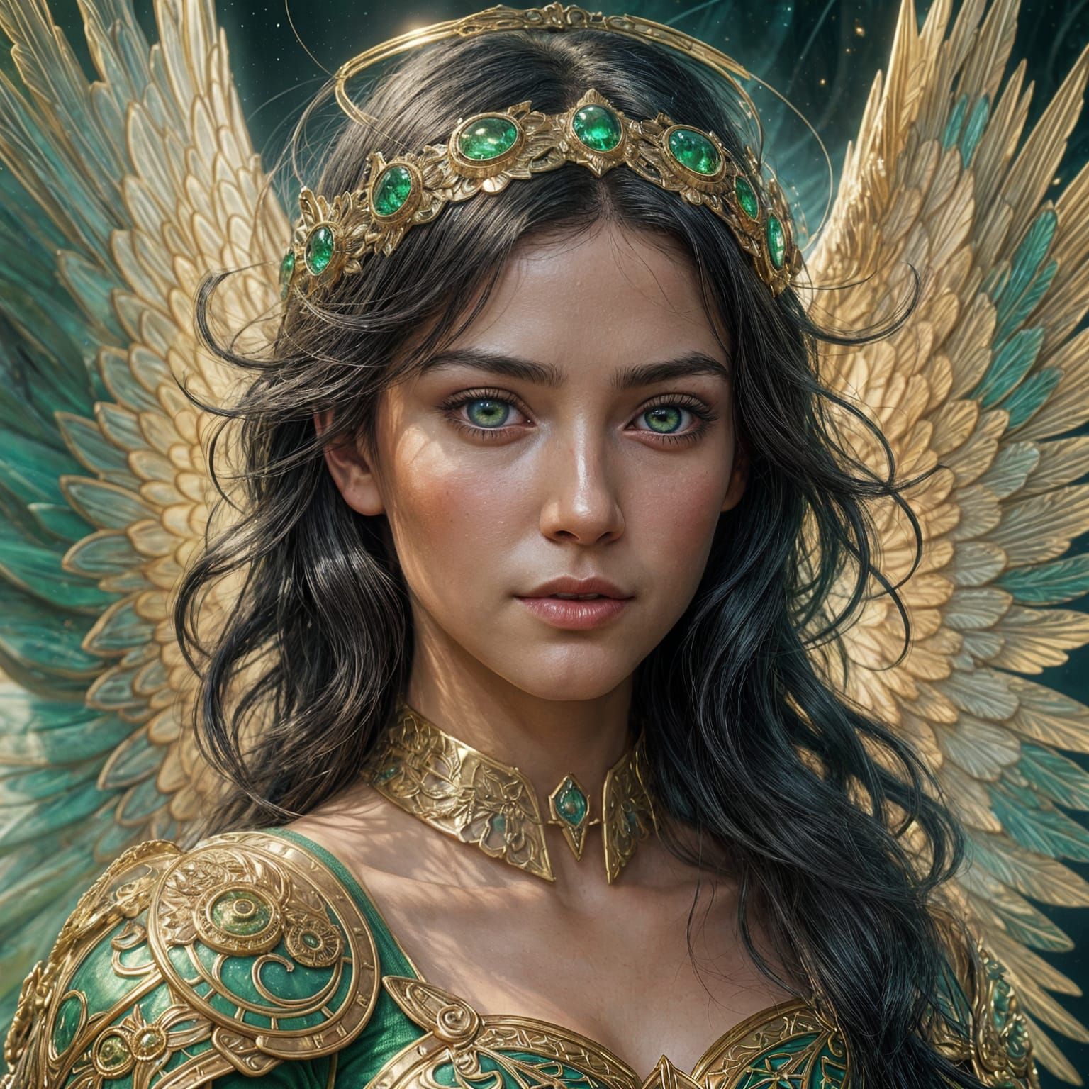 Dark-Haired Angel Portrait in Hyperdetailed Digital Art