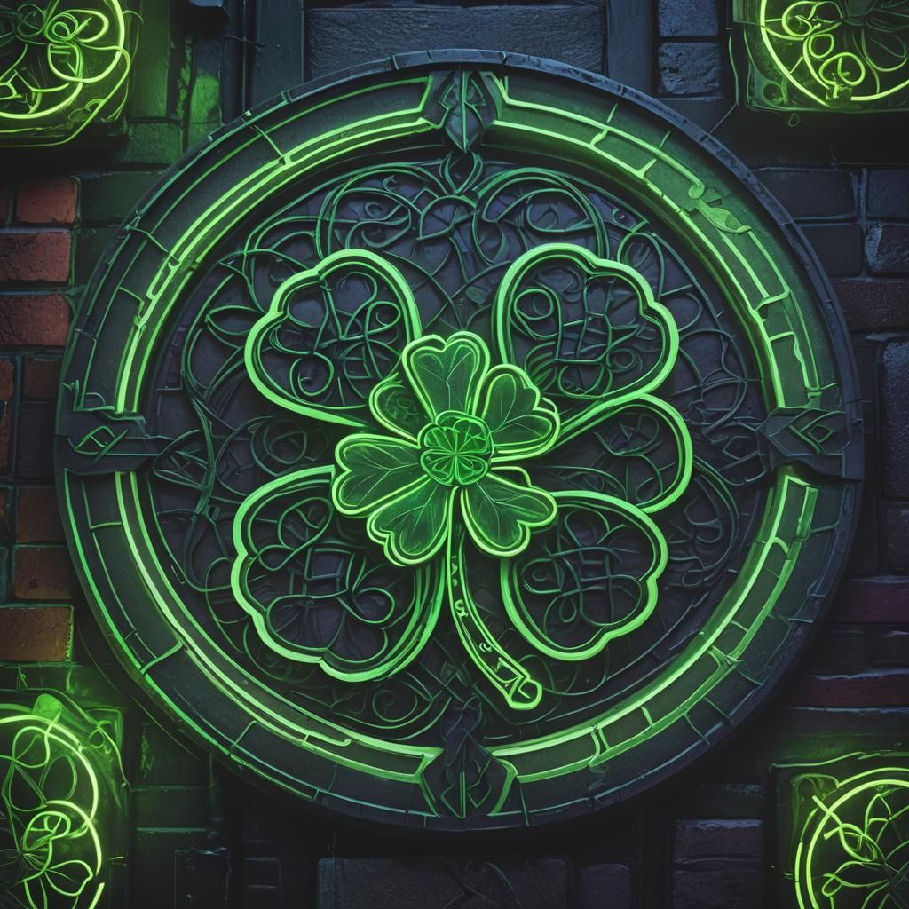 Glowing Neon Four Leaf Clover Sign at Night