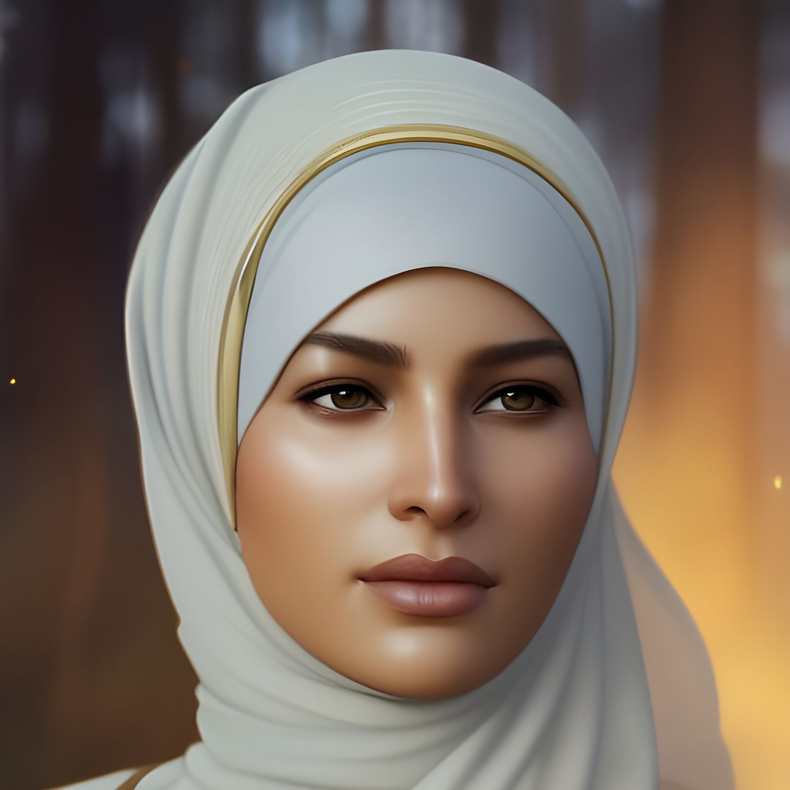 German Woman in Hijab Portrait, Mystic Forest Setting