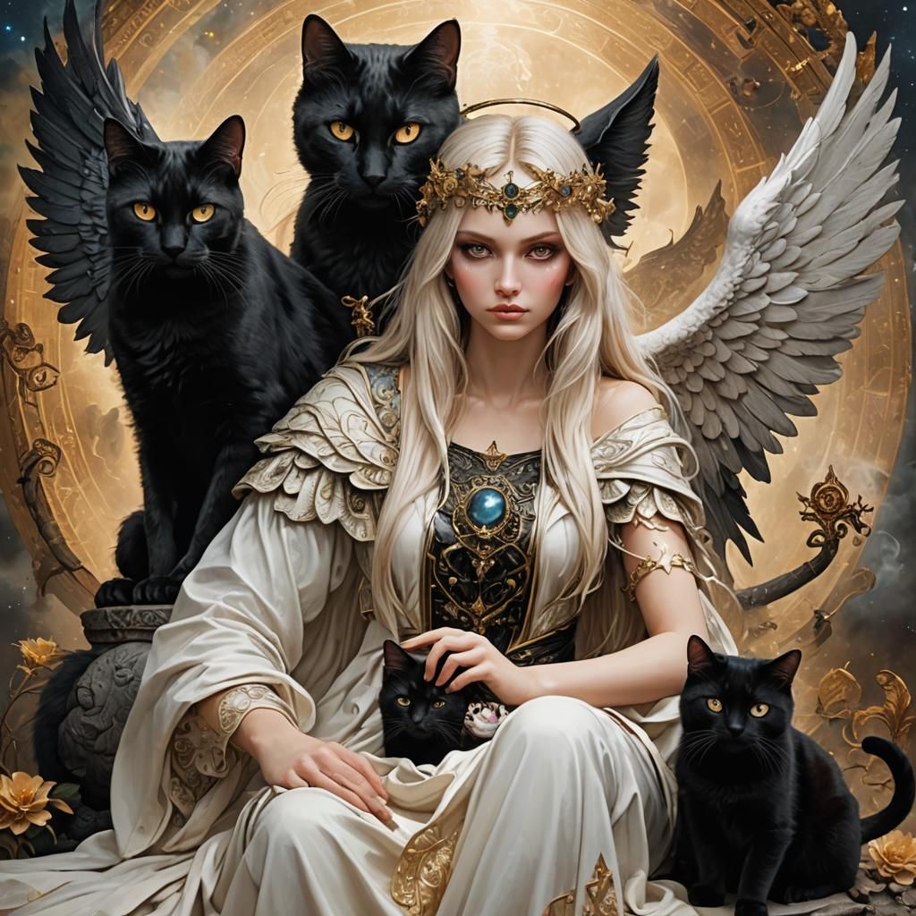 Fallen Angel with Twin Flame and Cat