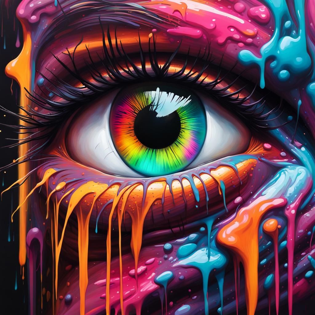 Vibrant Neon Eye in Graffiti Art Style