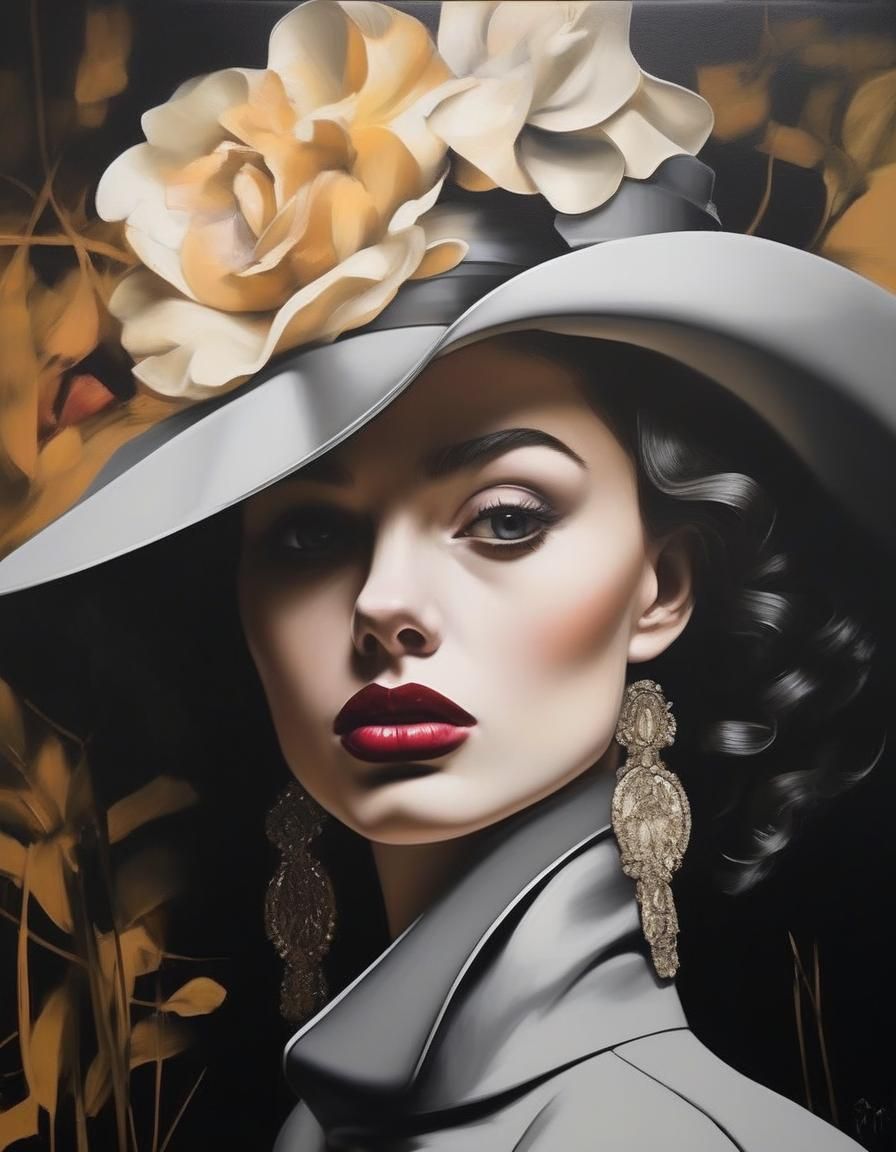 Elegant Brunette with Full Hat In Portrait