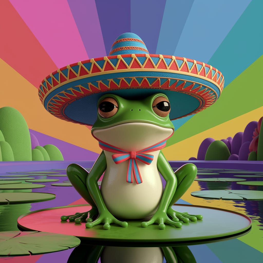 Frog in Sombrero: Pixar-Style 3D Render