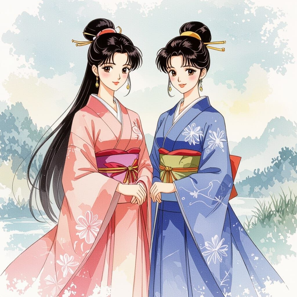 Milcah and Toruu in Fushigi Yuugi Anime Style