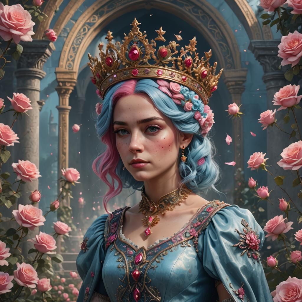 Queen with Rose Crown in Fantasy Art Style