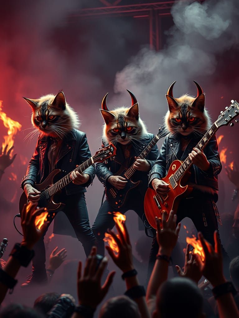 Fierce Metal Cats Shred Guitar Solos in a Dystopian Futurist...