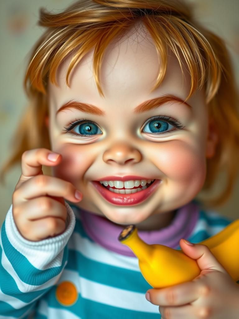 Chibi Chucky Points Banana: Adorable Pastel Portrait