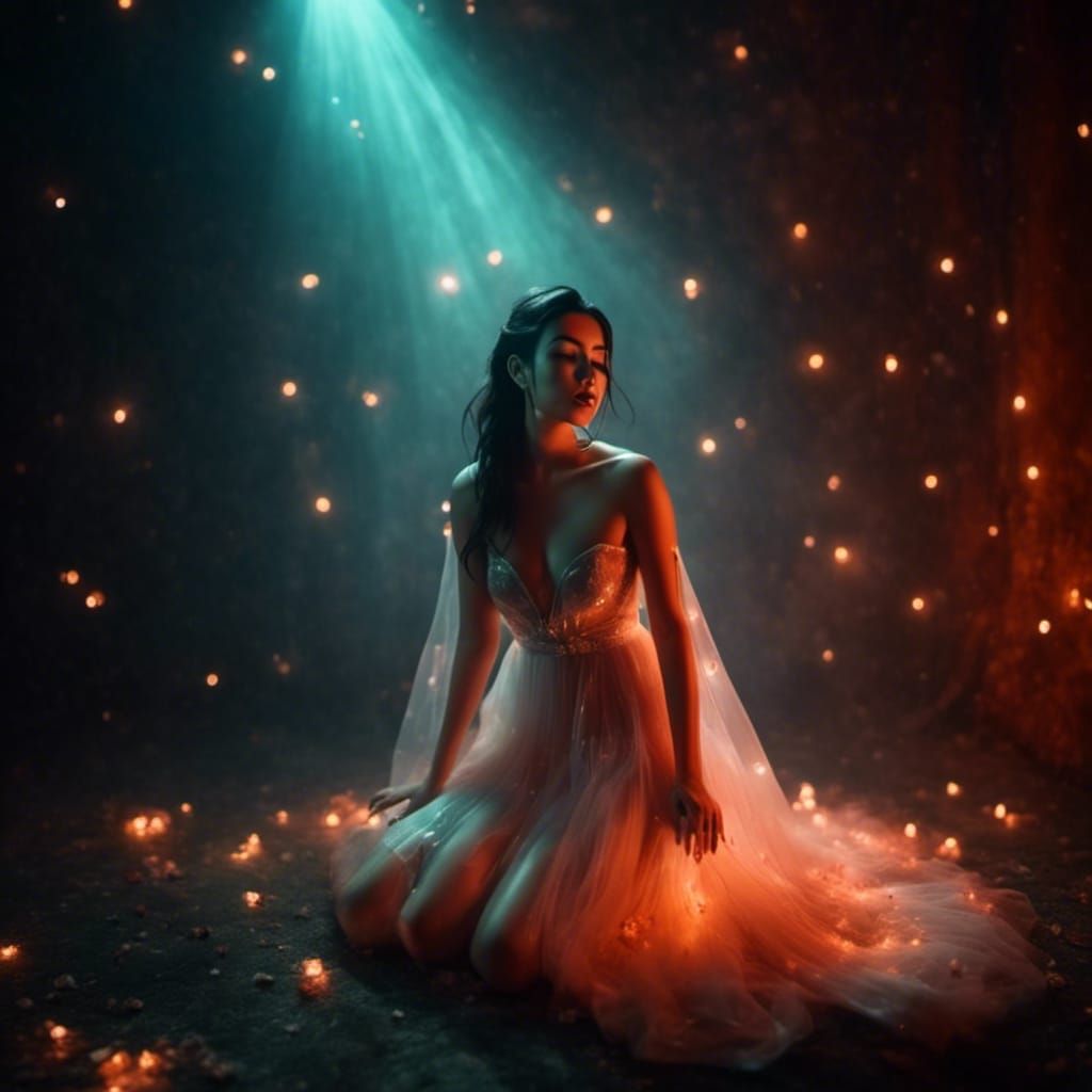 Sparkling Gown Figure Bathed in Light