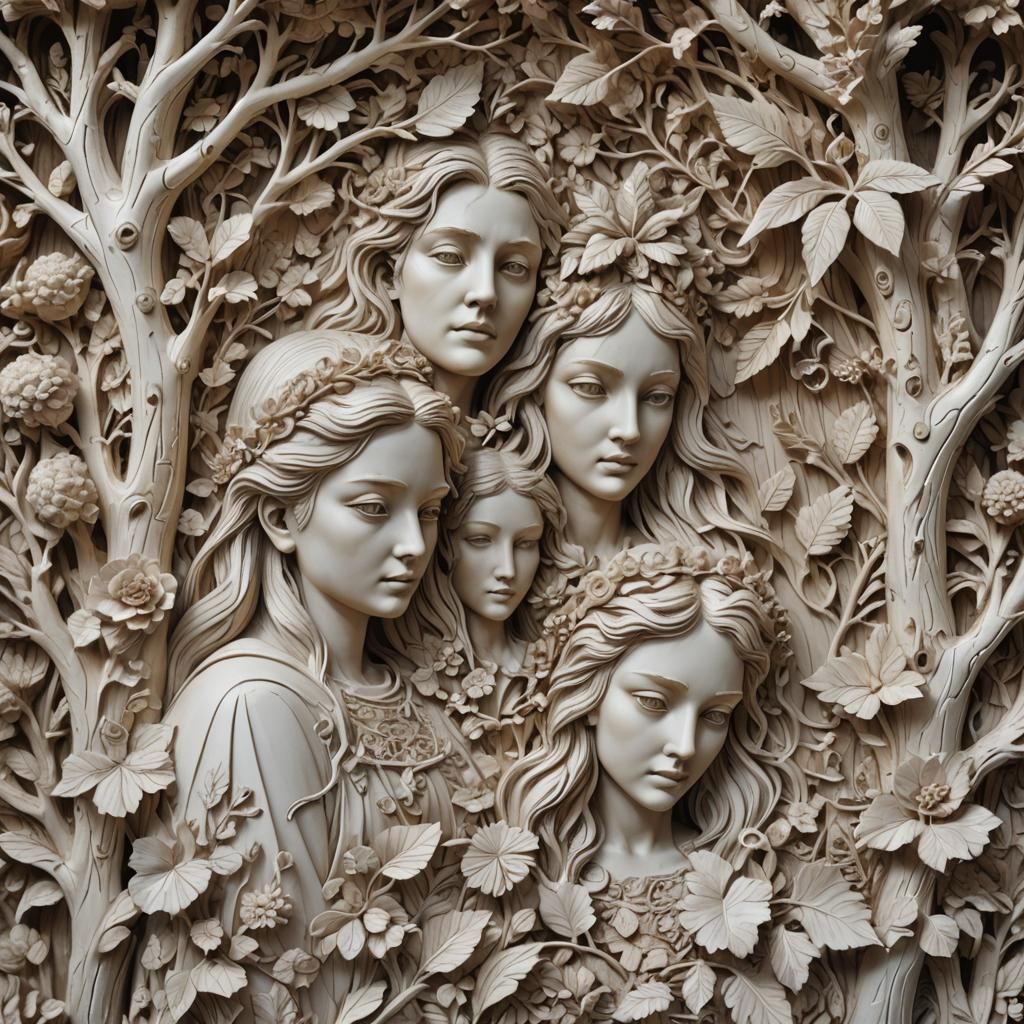 Hyperdetailed Fairytale Portrait with Plaster Carvings