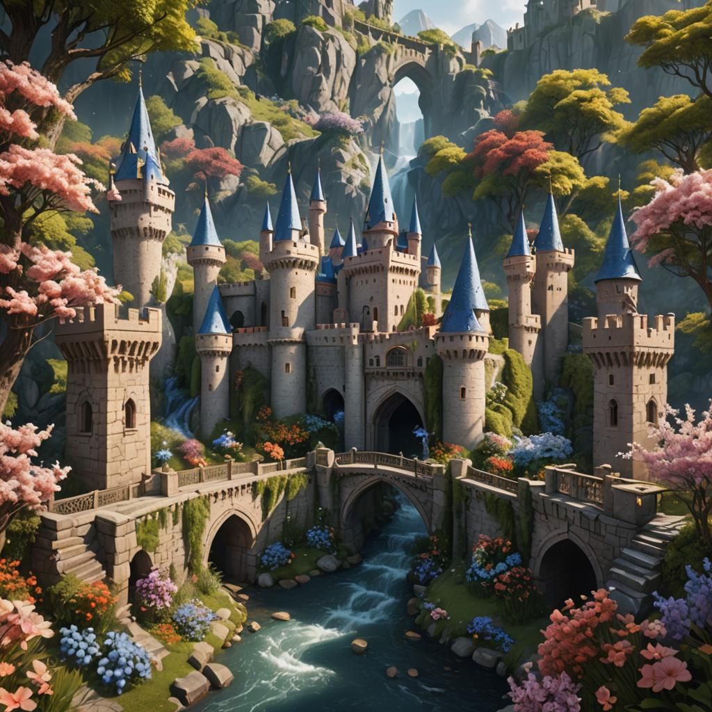 HANZALAH on Castle Gate with Gardens, Detailed Painting