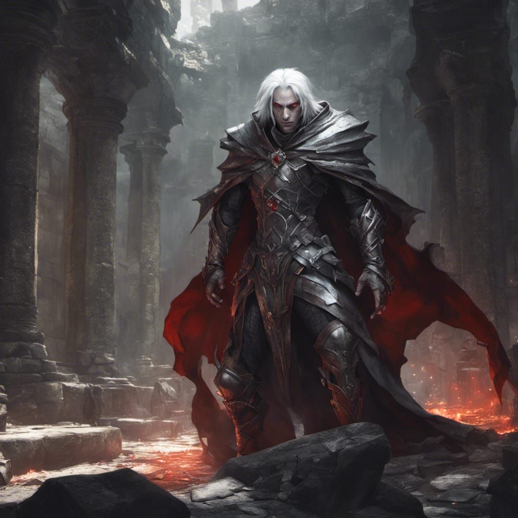 Dark Elf Torturing Person in Ancient Ruins