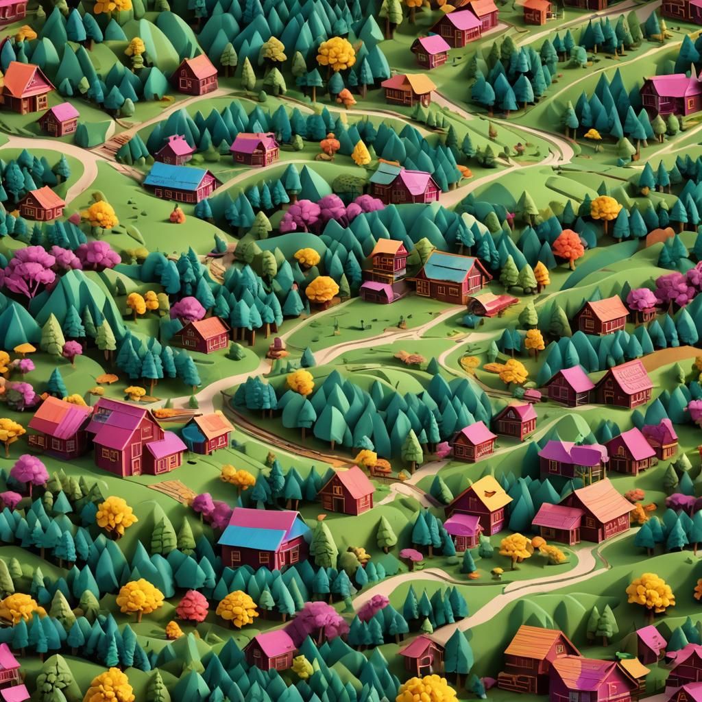 Kirigami Paper Art Farm in the Mountains