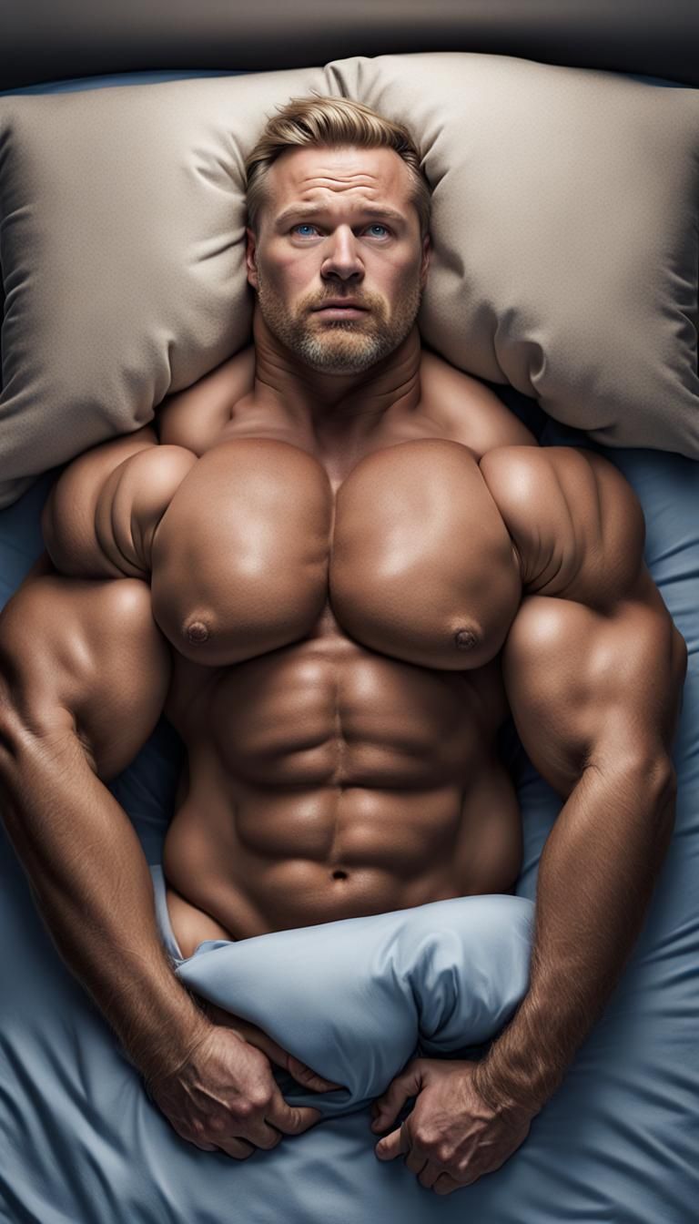 Handsome Scandinavian Bodybuilder Hugging Teddy Bear