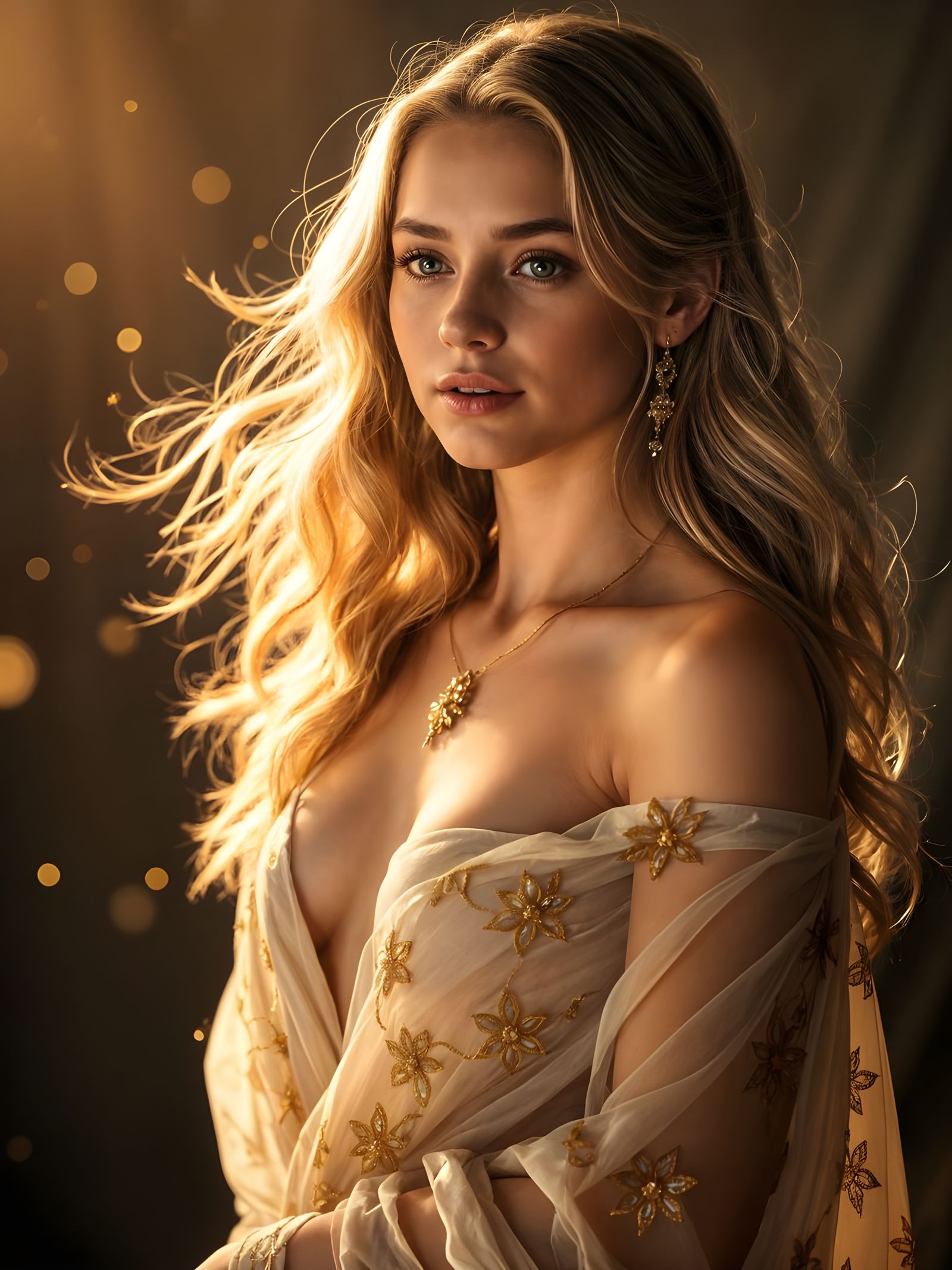 Ethereal Goddess in Golden Radiance