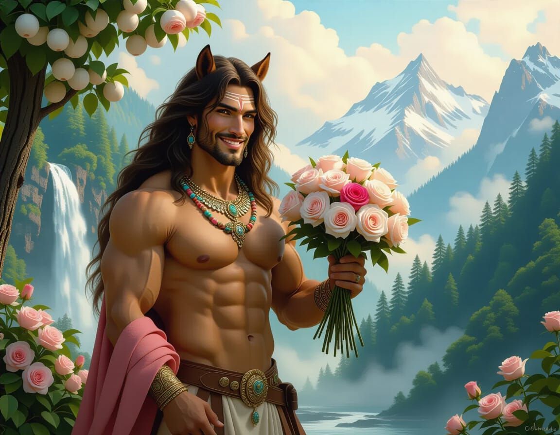 Handsome Centaur with Roses in Hyper-Realistic Style
