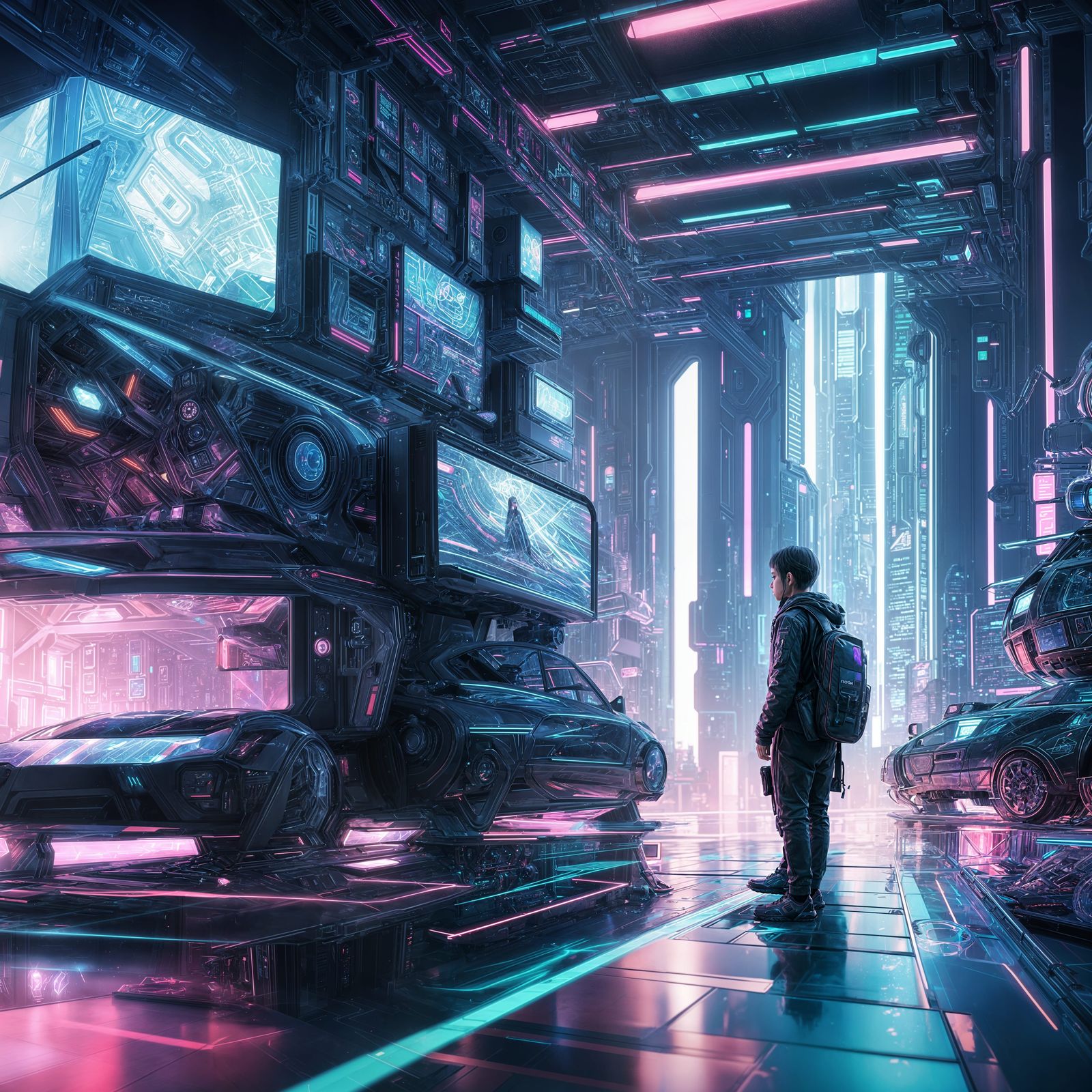Cyberpunk Bedroom with Holograms and Neon Lights