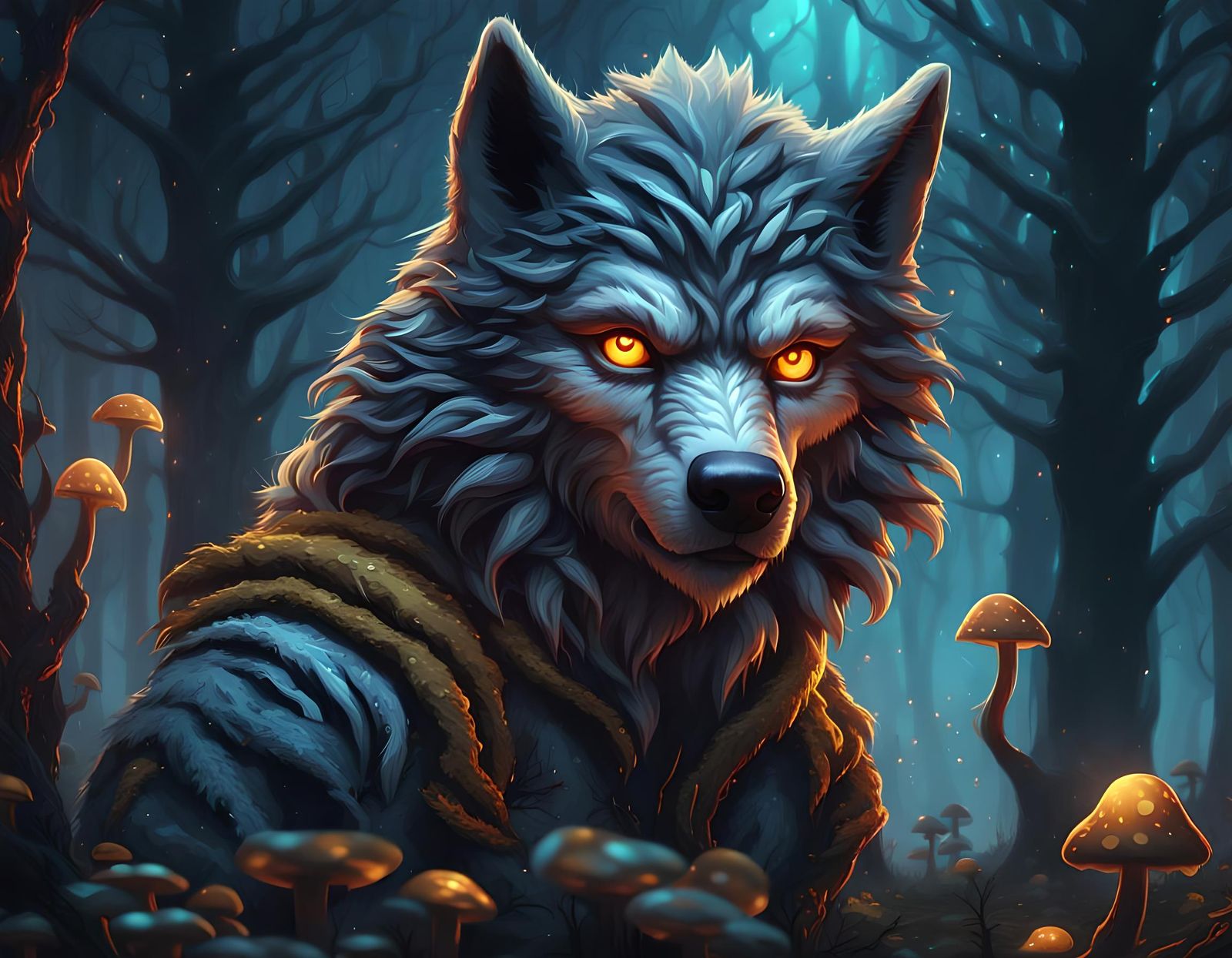 Chibi Wolfman Portrait in Hyperdetailed Graffiti Art