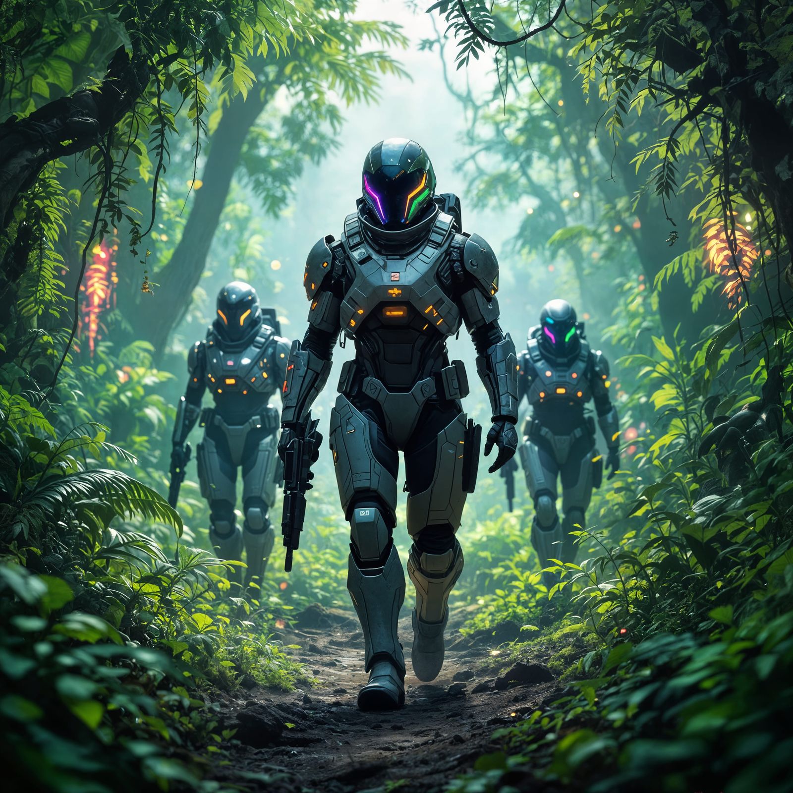 Elite Soldiers in Alien Jungle Landscape