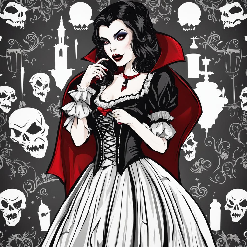 Curvy Vampire Girl in Low-Cut Dress