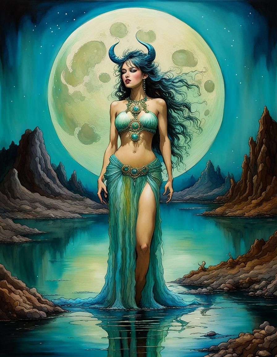 Surreal Moon Maiden by Iridescent Lake