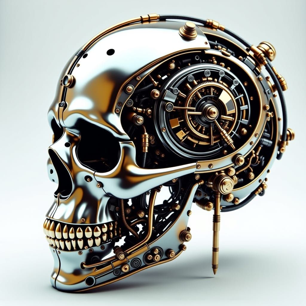 Cybernetic Skull with Biomechanical Fusion of Organic and Me...