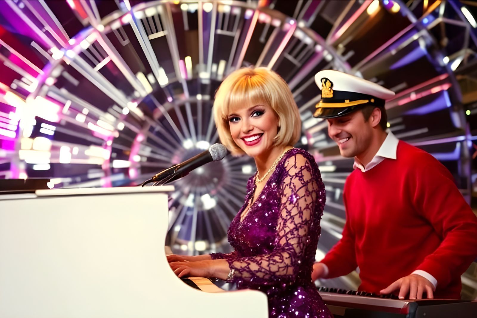 Musicians Perform in Neon Art Deco Futuristic Style