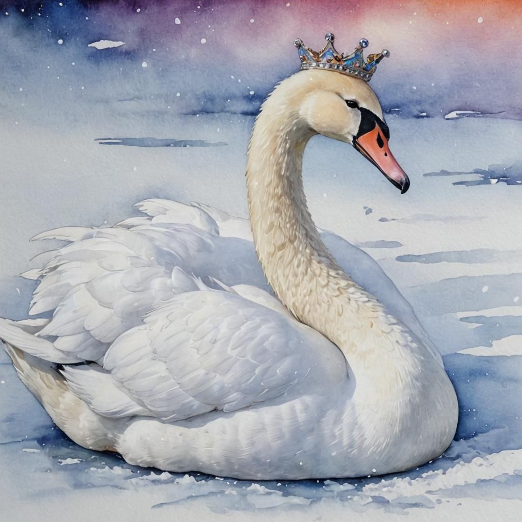 Swan Queen in Renaissance Watercolor Style