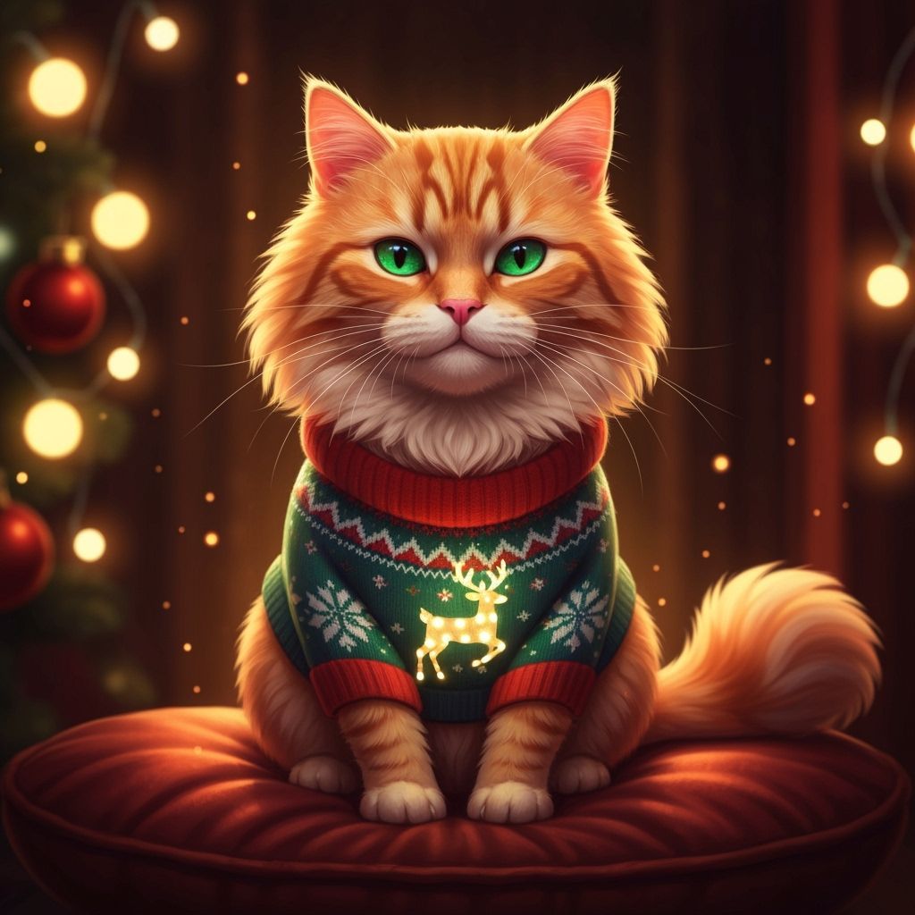 Ginger Cat in LED Reindeer Christmas Sweater