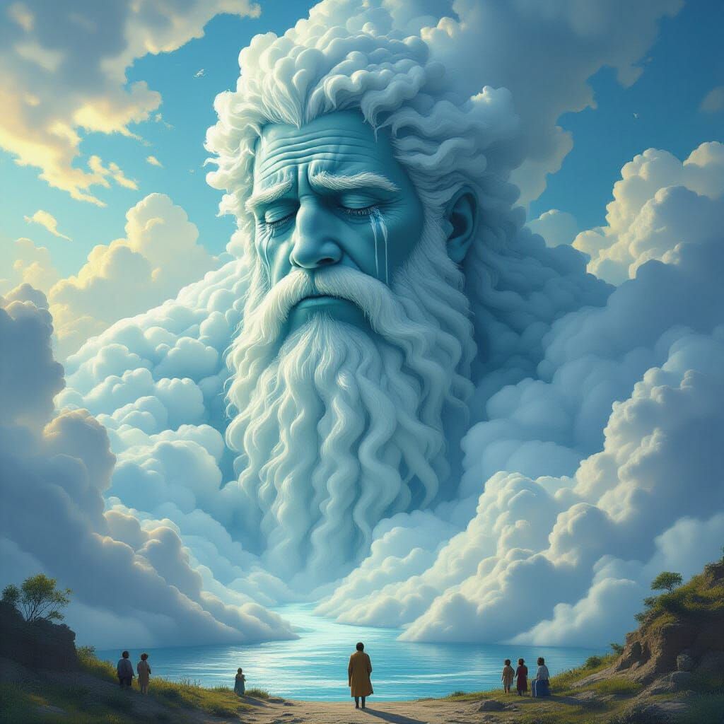 Giant Weeps Tears Forming River, Earthlings Watch in Awe