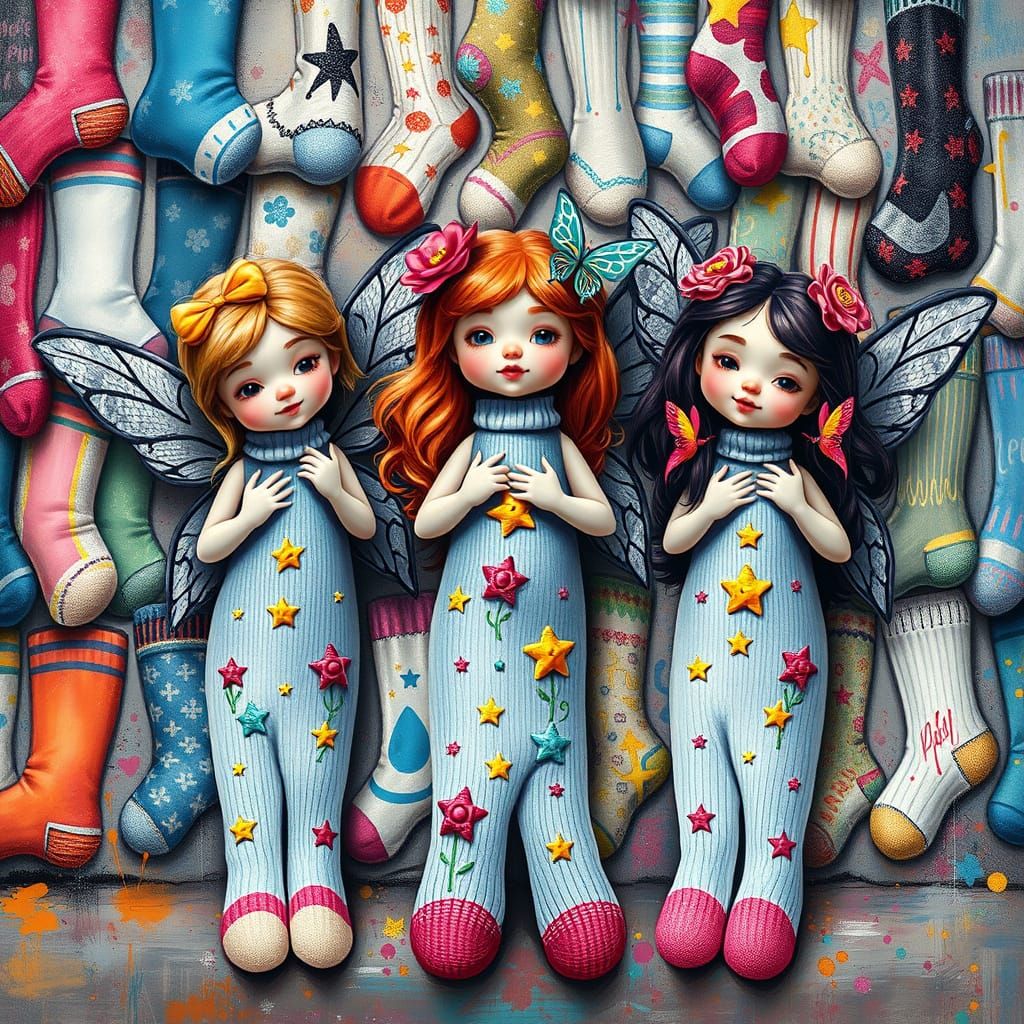 Fairies with Star Socks in Graffiti Street Art Style