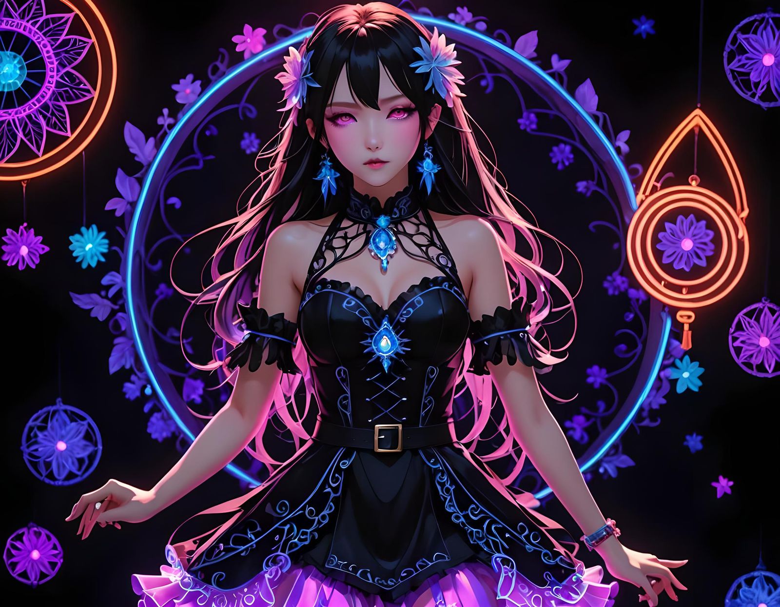 Neon Pastel Goth Dress in 3D Anime Art
