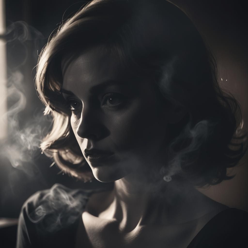 Mysterious Woman in Shadow: A Film Noir Close-Up
