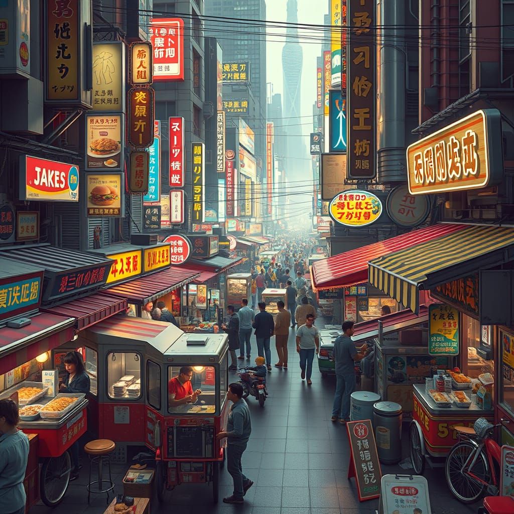 Futuristic City Streets Filled with Fast Food