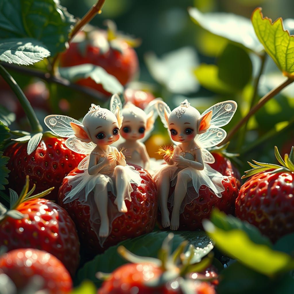 Sparkling Fairies in Strawberries: A Surreal Fantasy