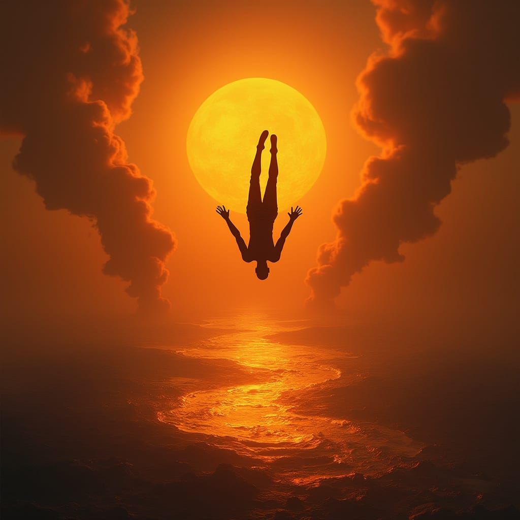 Upside Down Man Plummets from Burning Sky in a Post-Apocalyp...
