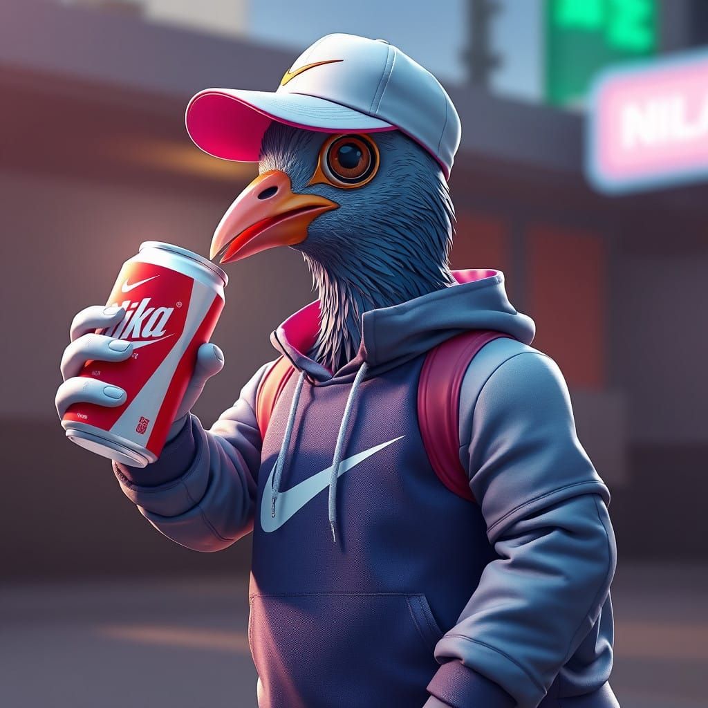 Sleek Pigeon in Nike Sportswear Takes Refreshing Sip from So...
