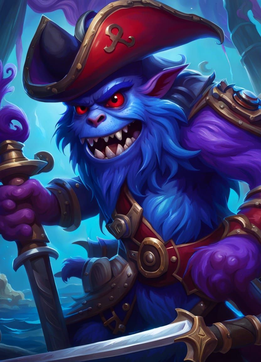 Blue Monster Pirate with Sword in Hearthstone Style