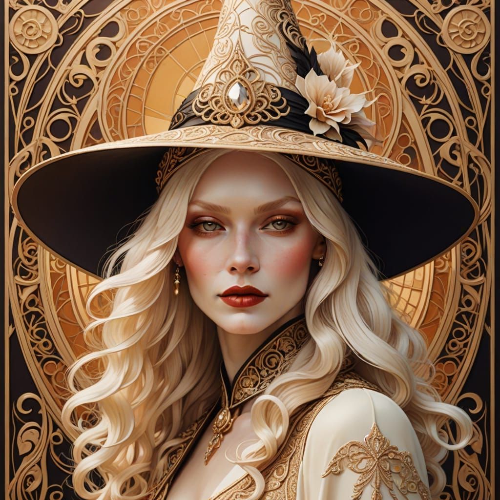 Art Deco Sign with Femme Fatale in Witch Hat